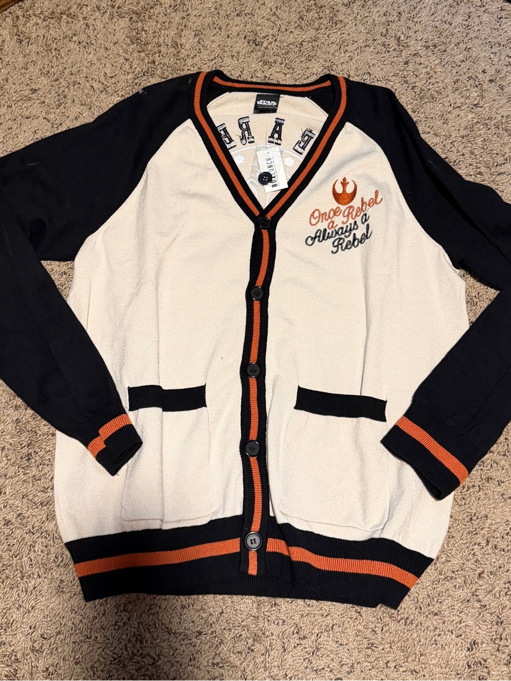 Star Wars Black, White & Orange Rebel Cardigan Sweater